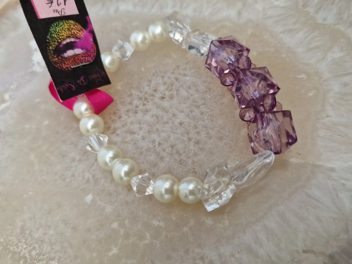 Bracelet Perles Blanches Nacrées Violet Transparent - photo numéro 12