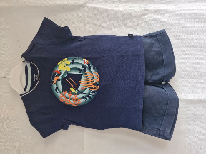 Ensemble garçon (T-shirt + short) 12 mois 74 cm Obaïbi Bleu marine