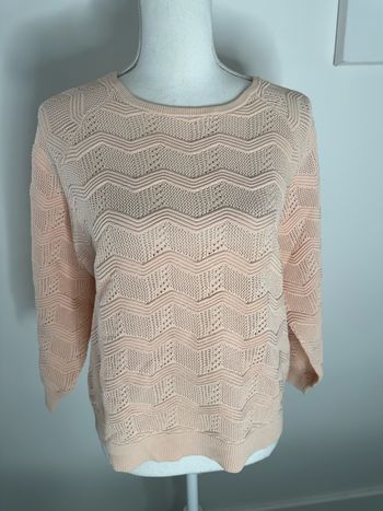 Pull côtelé en maille ajourée beige crème abricot Pablo Gérard Darel T1 36/38 S/M