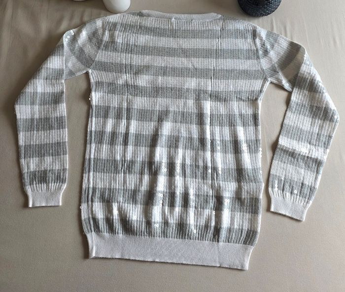 Mango Pull rayé gris et blanc à sequins - Taille XS (34) - photo numéro 3