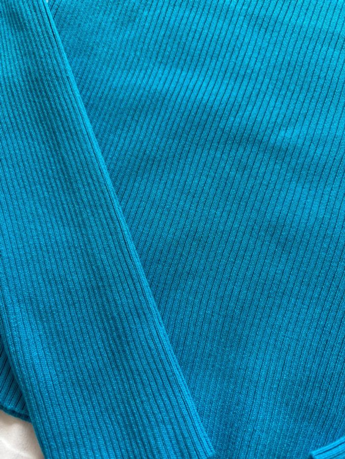 Top manche longue col bardot bleu côtelé moulant taille unique - photo numéro 5