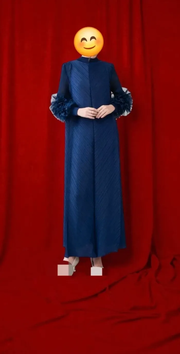 Robe plissée bleu nuit élégante – manches fleuries à volants – Tissu stretch – XS à XL - photo numéro 2