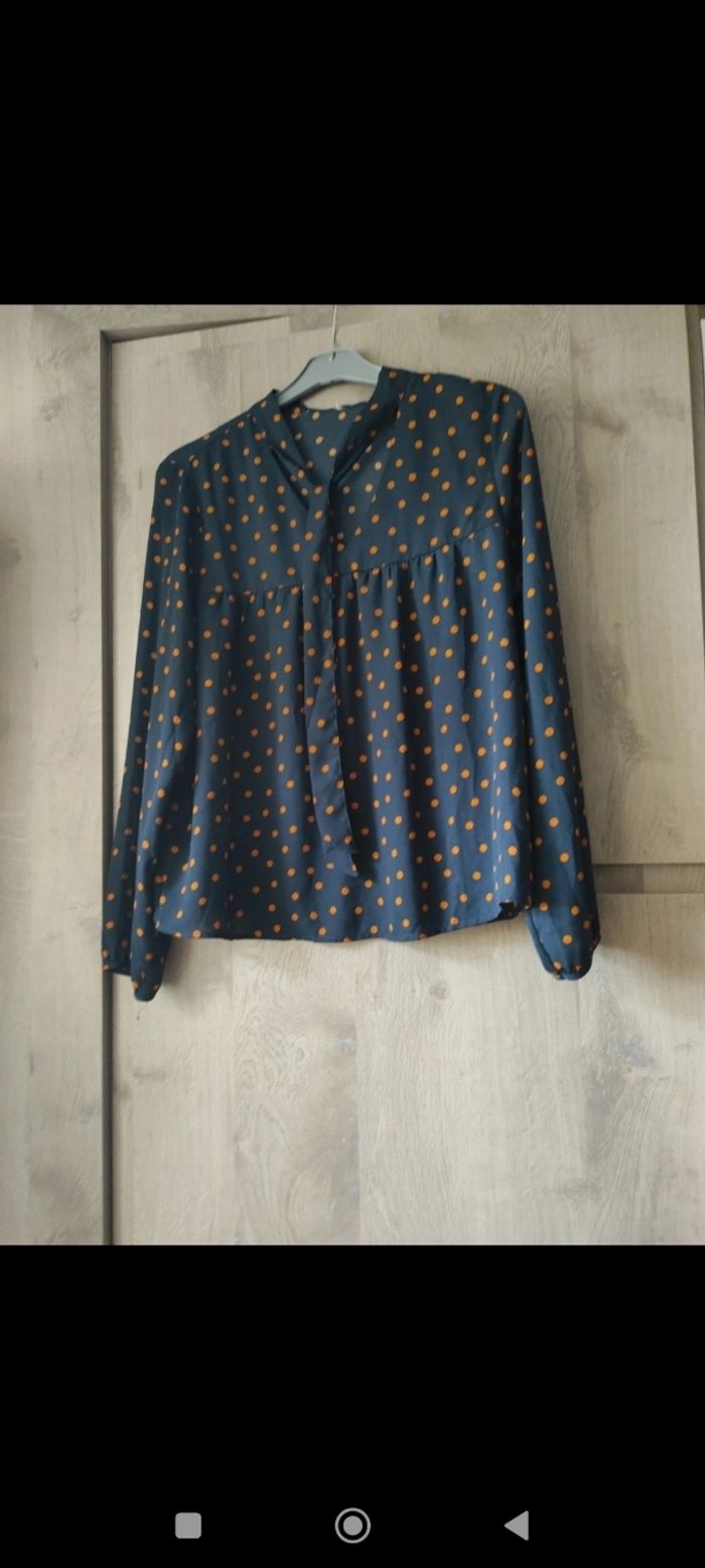 Blouse femme bleu marine imprimée pois