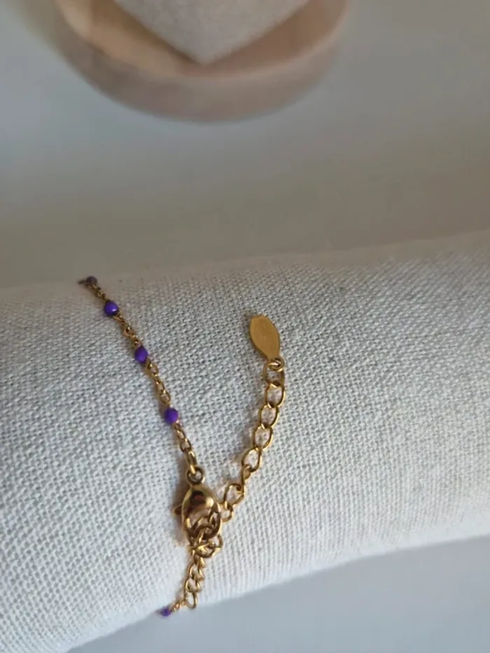 Parure collier + bracelet perles Violettes en acier inoxydable style gigi zag - photo numéro 3