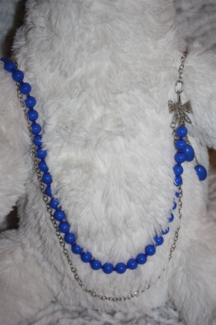 Collier sautoir métal et perles bleu - photo numéro 3