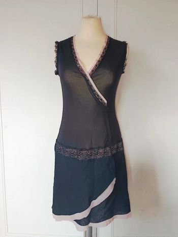 💗 nuisette noir dentelle sequin voile transparente et rose taille m 38 l 40 vintage authentique