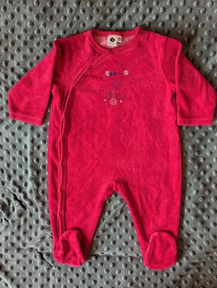 Pyjama velours Zeeman 6 mois – Fuchsia souris & laine - photo numéro 7
