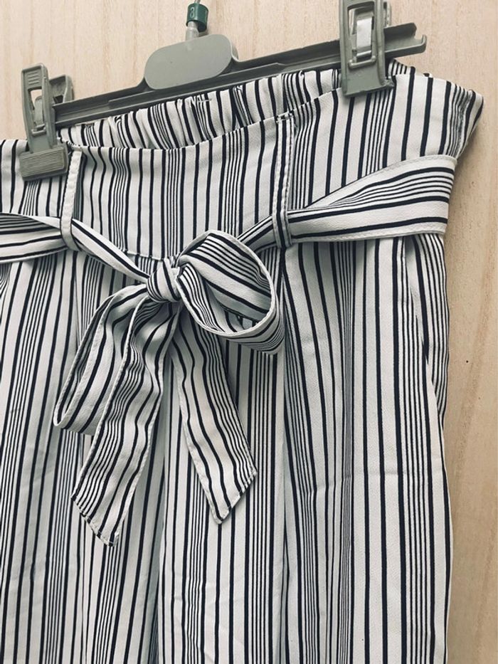 Pantalon fluide large à rayures avec ceinture nouée – Taille haute XS - photo numéro 3