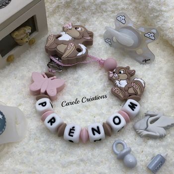 Attache tétine personnalisé en silicone miss bunny 