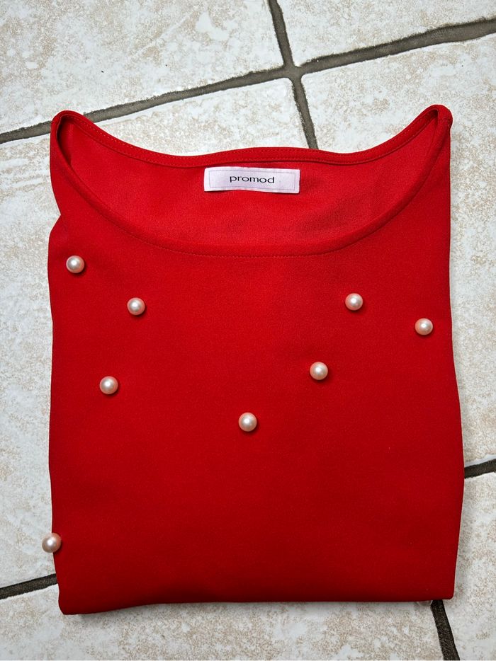 Haut Promod rouge à perles - photo numéro 2