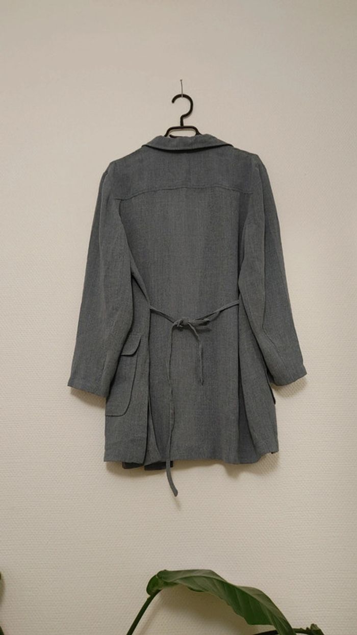 Veste gris fluide ceinture bouton 2 poches latérales col - photo numéro 2