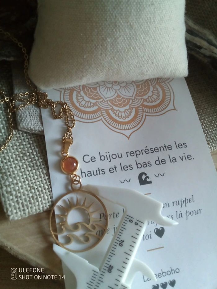 Collier vague de la vie, pierre du soleil + carte - photo numéro 5