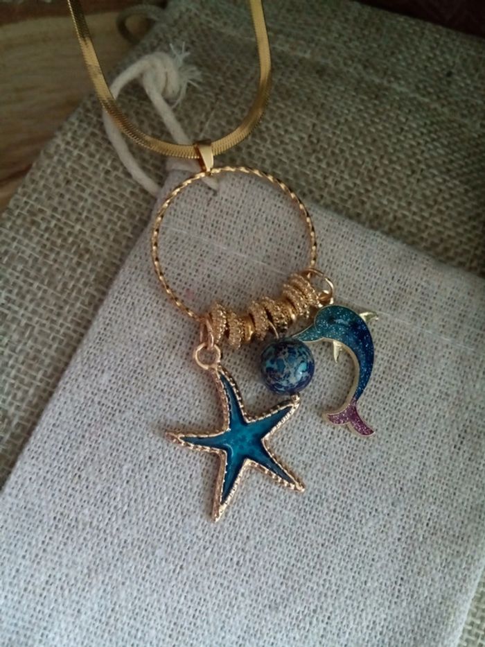 Collier plage pierres de jaspe océan et lapis lazuli - photo numéro 3