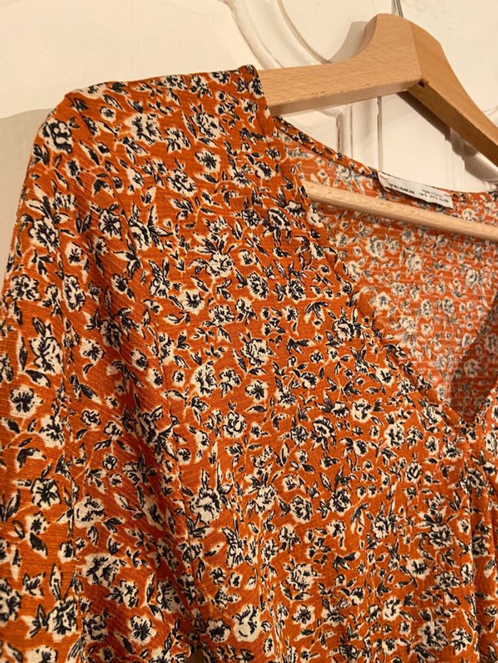 Robe cache coeur volantée orange motifs noirs Pull and Bear taille S - photo numéro 17