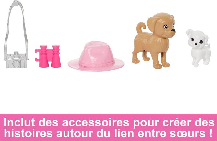 Barbie Coffret Poupée avec Petite Soeur Stacie Et 2 Chiots, Vêtements Et Accessoires Été - photo numéro 3