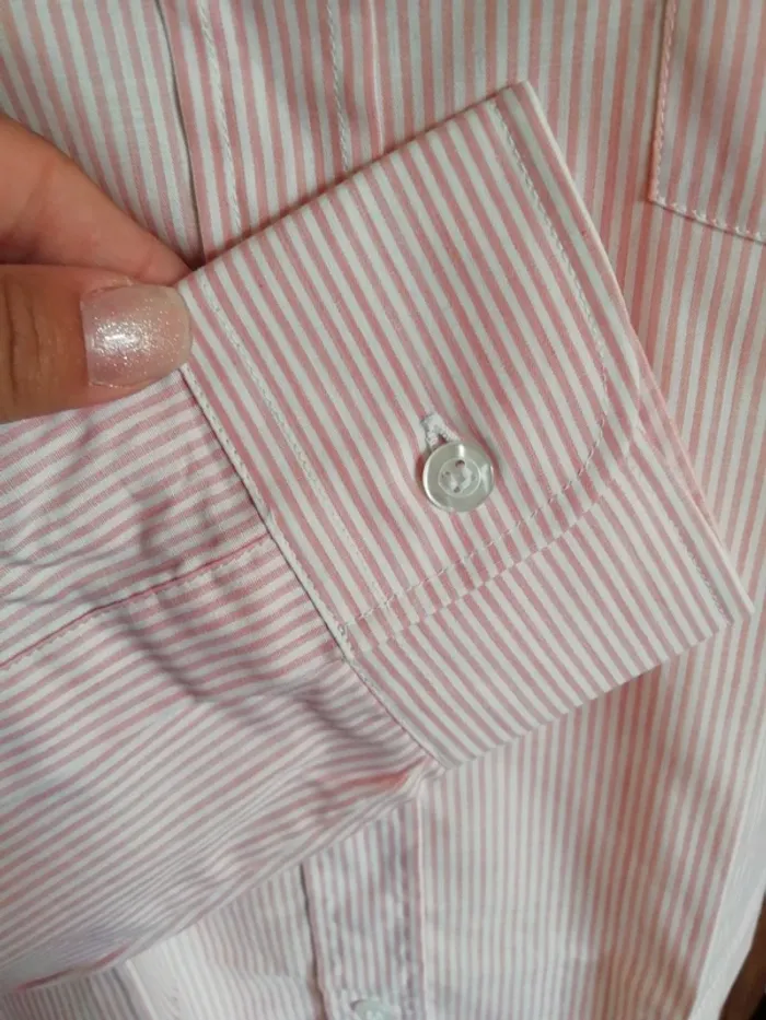 Chemise chemisier shirt surchemise rayée rayure stripe blanc rose pink chic - photo numéro 3