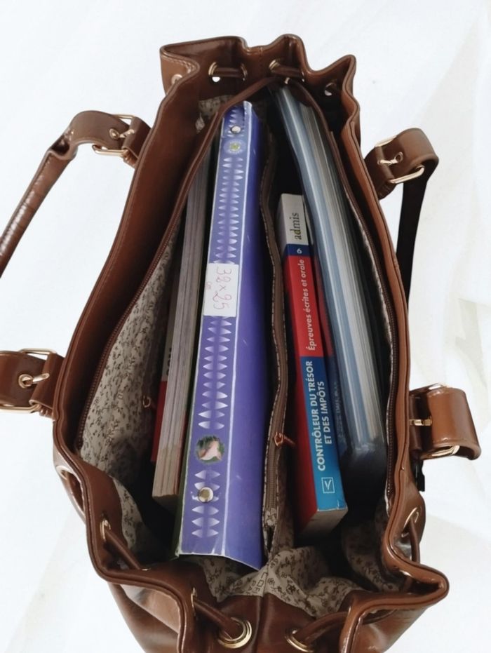 Grand sac cabas A4 camel craquelé Flora Co - photo numéro 5