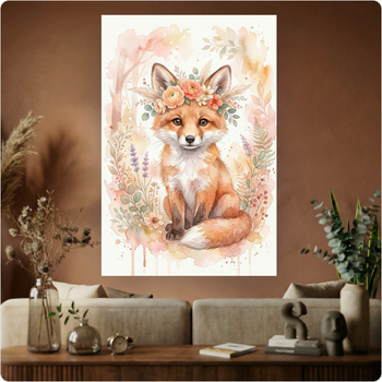 Affiche renard aquarelle "Renard Fleuri" poster déco murale nature enfant A3 Sans cadre