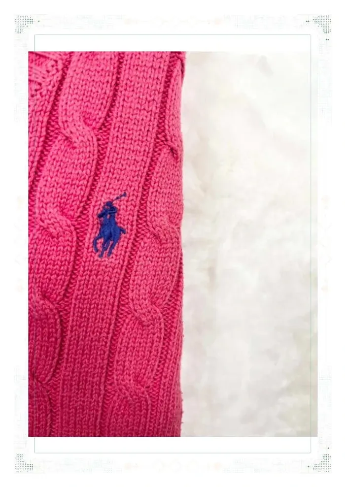 Ralph Lauren pull femme coton torsadé rose col V taille S - photo numéro 5