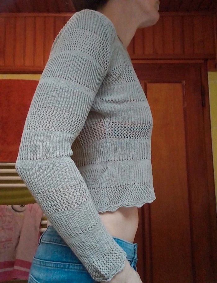 Pull femme brun ajouré croq top - photo numéro 3