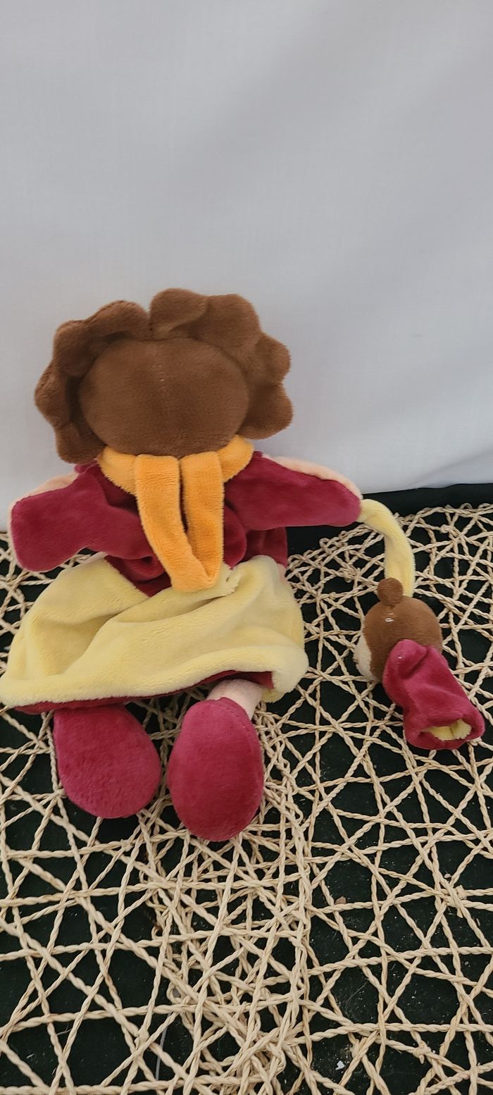 DOUDOU ET COMPAGNIE LION MARIONNETTE JAUNE ORANGE BORDEAUX BEBE - photo numéro 4