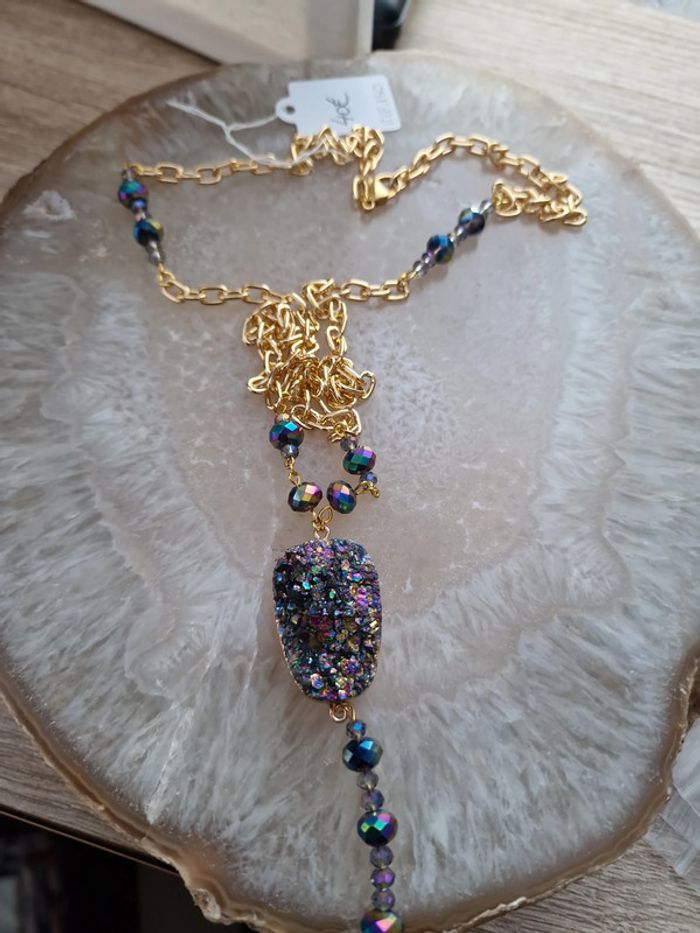 Collier Doré Pierre Agate Perles Cristal Multicolore - photo numéro 16
