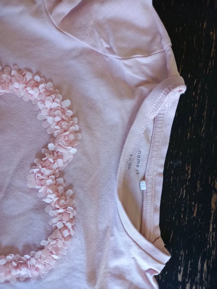 Tee-shirt MC cœur fleur 12 mois - photo numéro 2