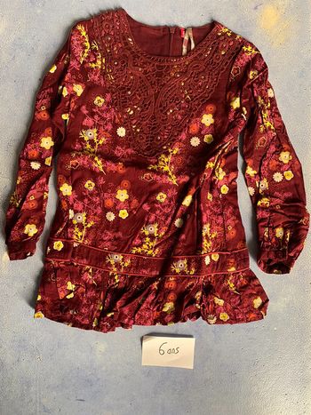 Tunique fille 6 ans orchestra bordeau motif fleur