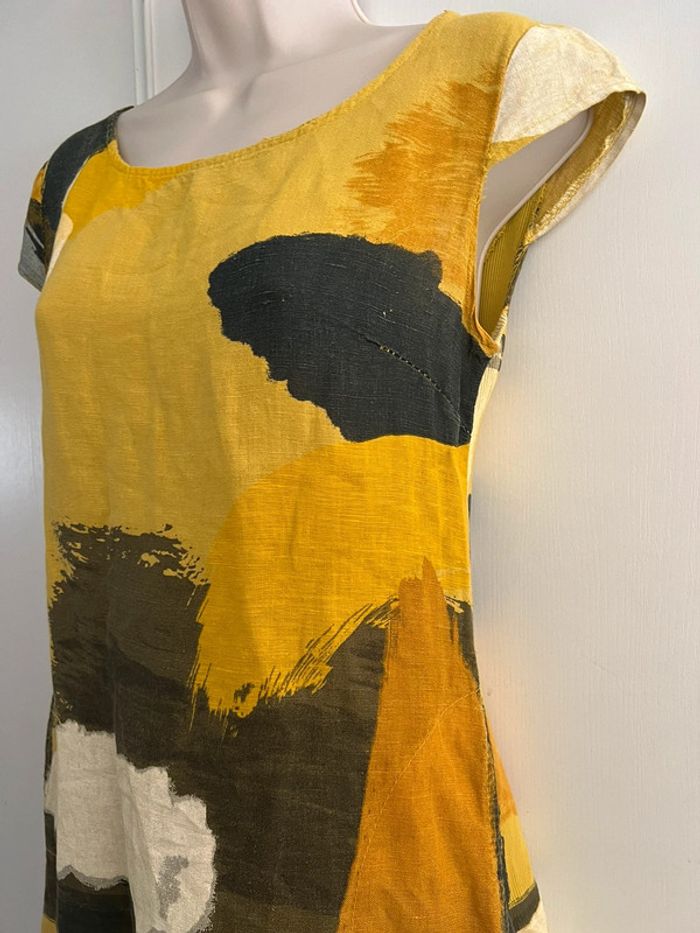 Robe été 100 % lin taille S jaune kaki - photo numéro 3