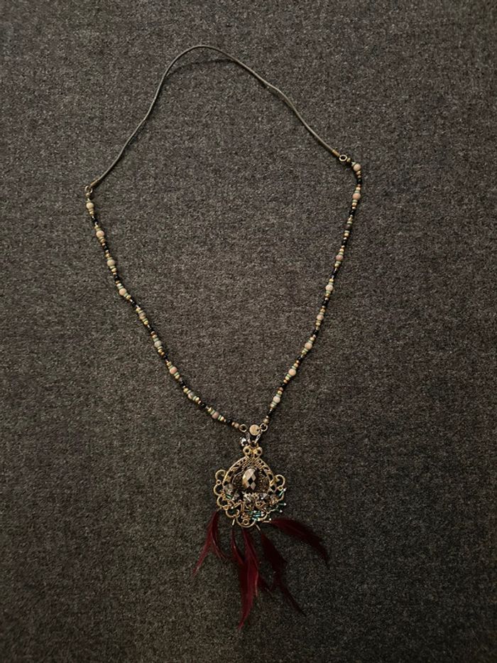 Sautoir collier long pendentif et plumes - photo numéro 6