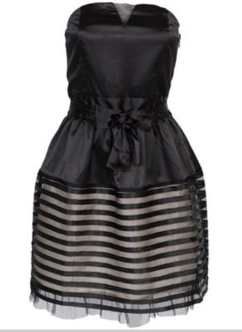 Robe bustier bi matière noire grise satin tulle rayé