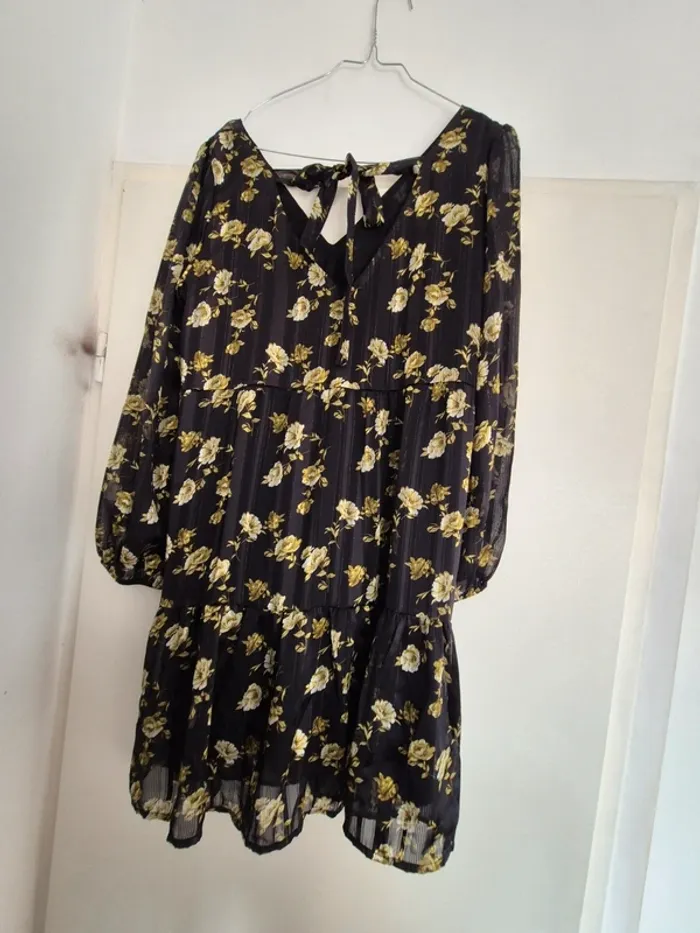 Robe fluide fleurie noire et or Senes M / L - photo numéro 6