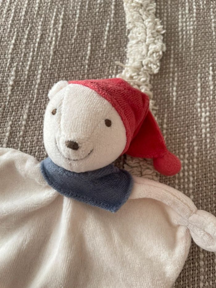 Peluche doudou plat 18cm ours blanc très bon état - photo numéro 2