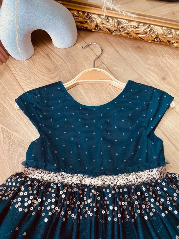 Taille 4 ans Robe créateur fille TAO bleu marine doré * sequins tulle * 💙 - photo numéro 2
