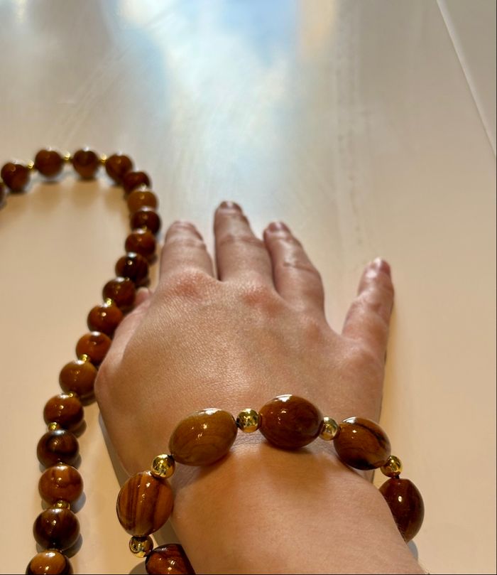 Parure en bois & doré – Collier & bracelet assortis - photo numéro 3