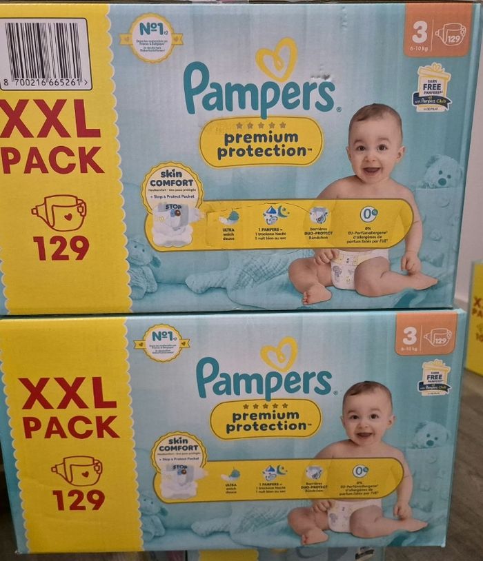 2 cartons de couches pampers premium taille 3