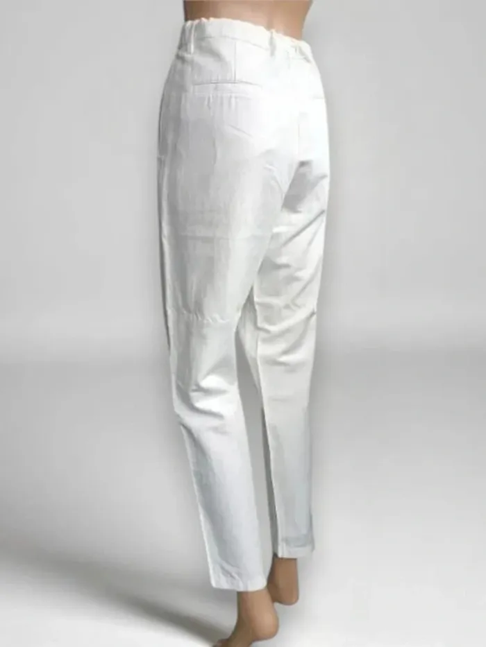 Pantalon blanc,taille haute ajustable,coupe fuselée,lin et coton marque Inditex - photo numéro 4