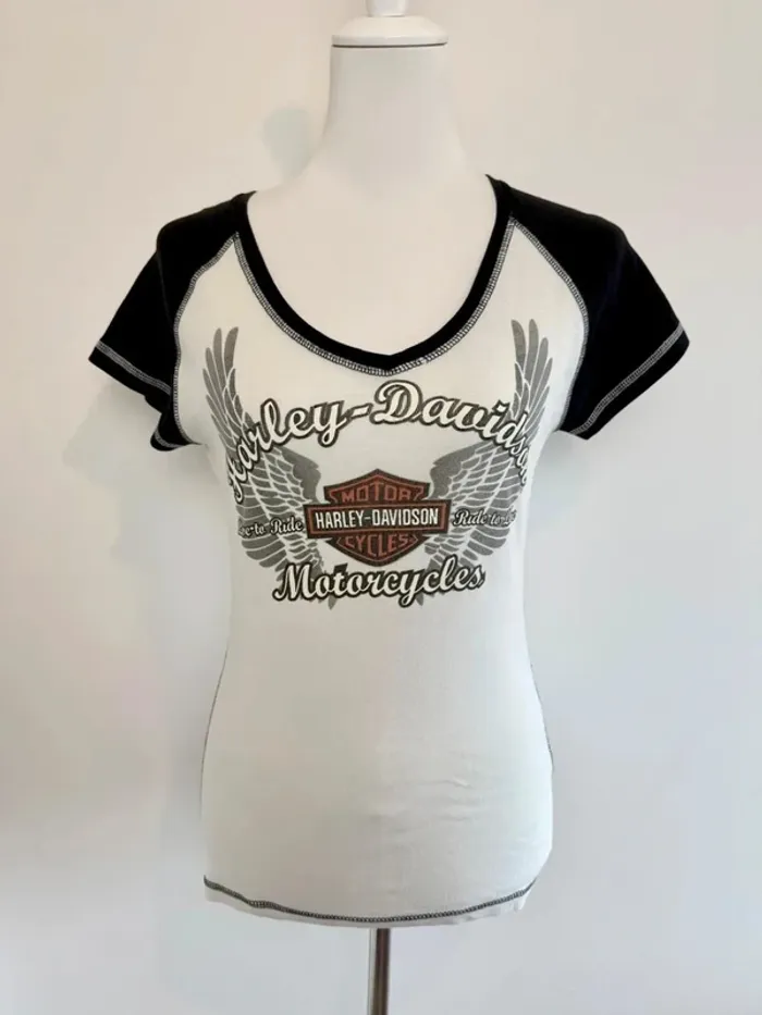 T-shirt Harley Davidson femme blanc et noir taille XS