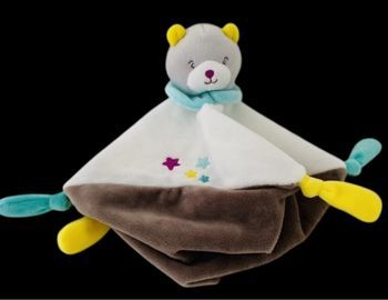 ❤️B5322 Doudou Plat Ours Blanc Bleu Jaune Marron Étoiles Super U Tout Petits