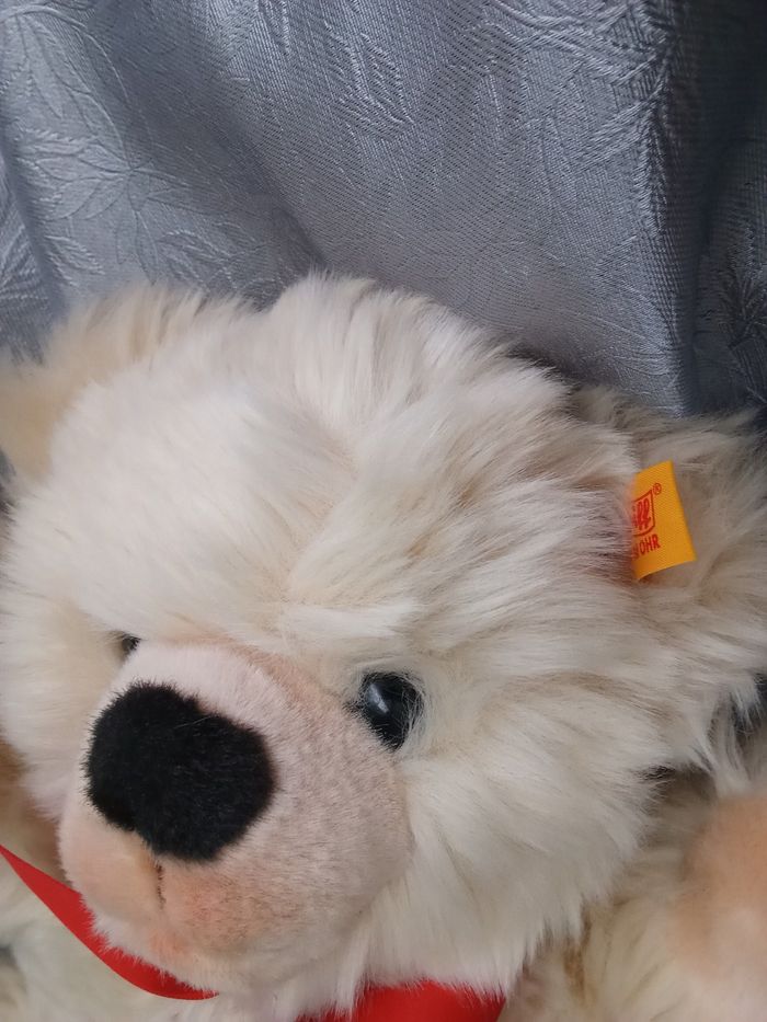 Peluche ours ourson Steiff beige marron clair noeud rouge - photo numéro 2