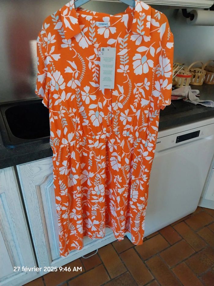 Robe crêpe reliéfé orange fleuri DAMART - taille 46 - couleur orange fleuri - photo numéro 8