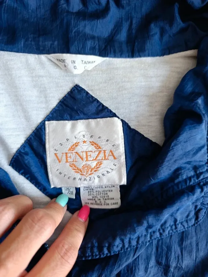 Veste vintage Venezia 80s/90s M Style rétro streetwear bleu marine bandes rouge et jaune mixte - photo numéro 9