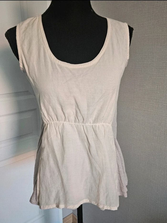 Top Naf Naf bicolore beige et écru taille 38