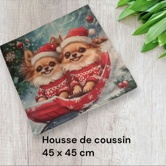 Housse de coussin noel chiens