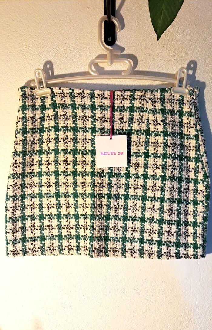 Mini-jupe Route 28 en tweed carreaux vert & écru - photo numéro 2