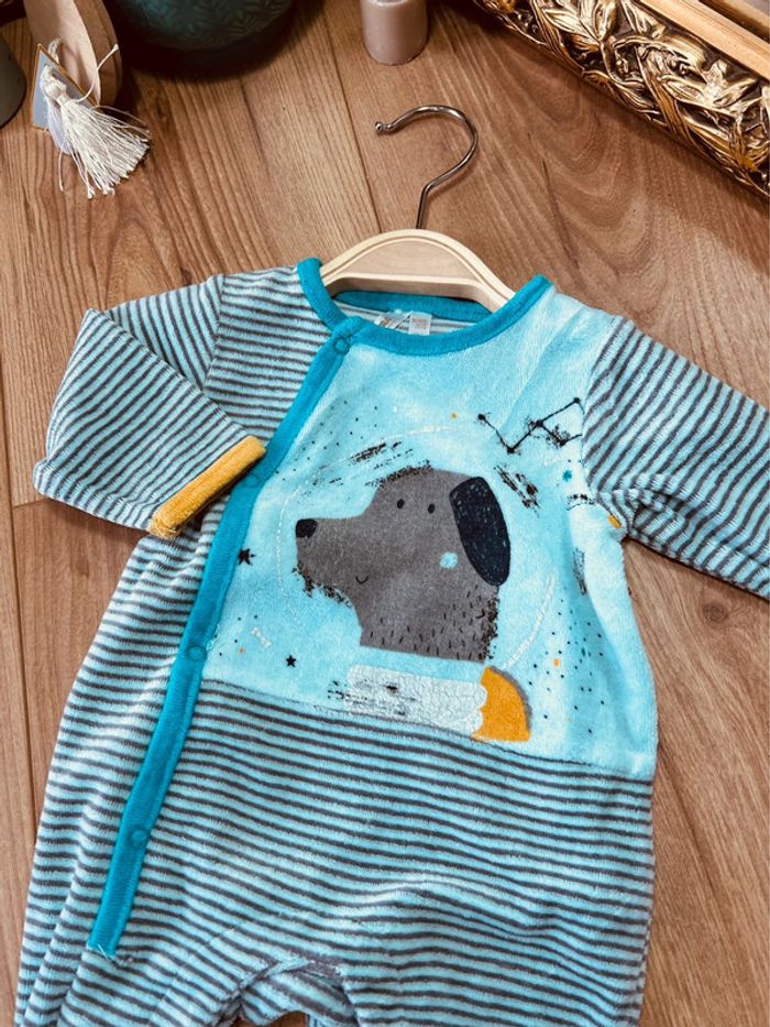 Taille naissance pyjama velours garçon orchestra bleu * chien * 💙 - photo numéro 2