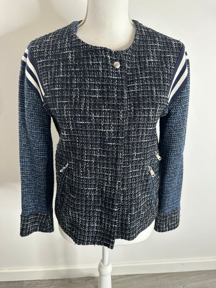 Veste en tweed bleue marine Sandro T36 S - photo numéro 3