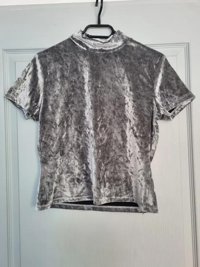 T-shirt Argenté Style Velour A Manches Courtes Col Roulé, Pimkie