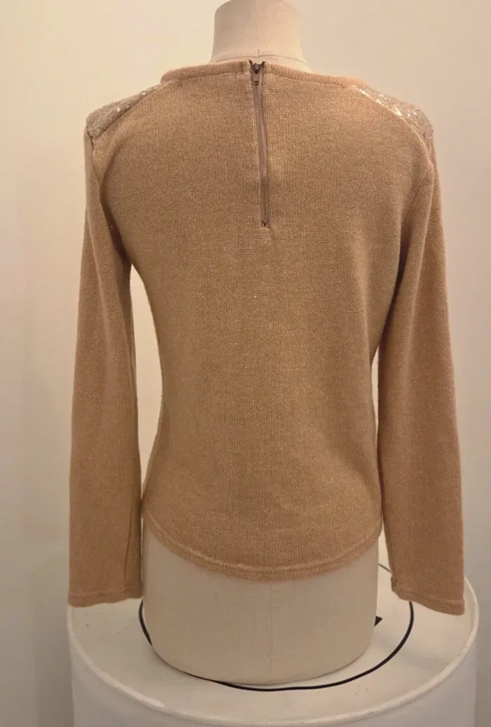 Pull Mim femme – couleur camel pailleté avec sequins épaules - photo numéro 4