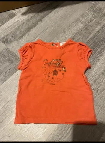 Tee shirt MC orange 3 mois Obaibi bb fille